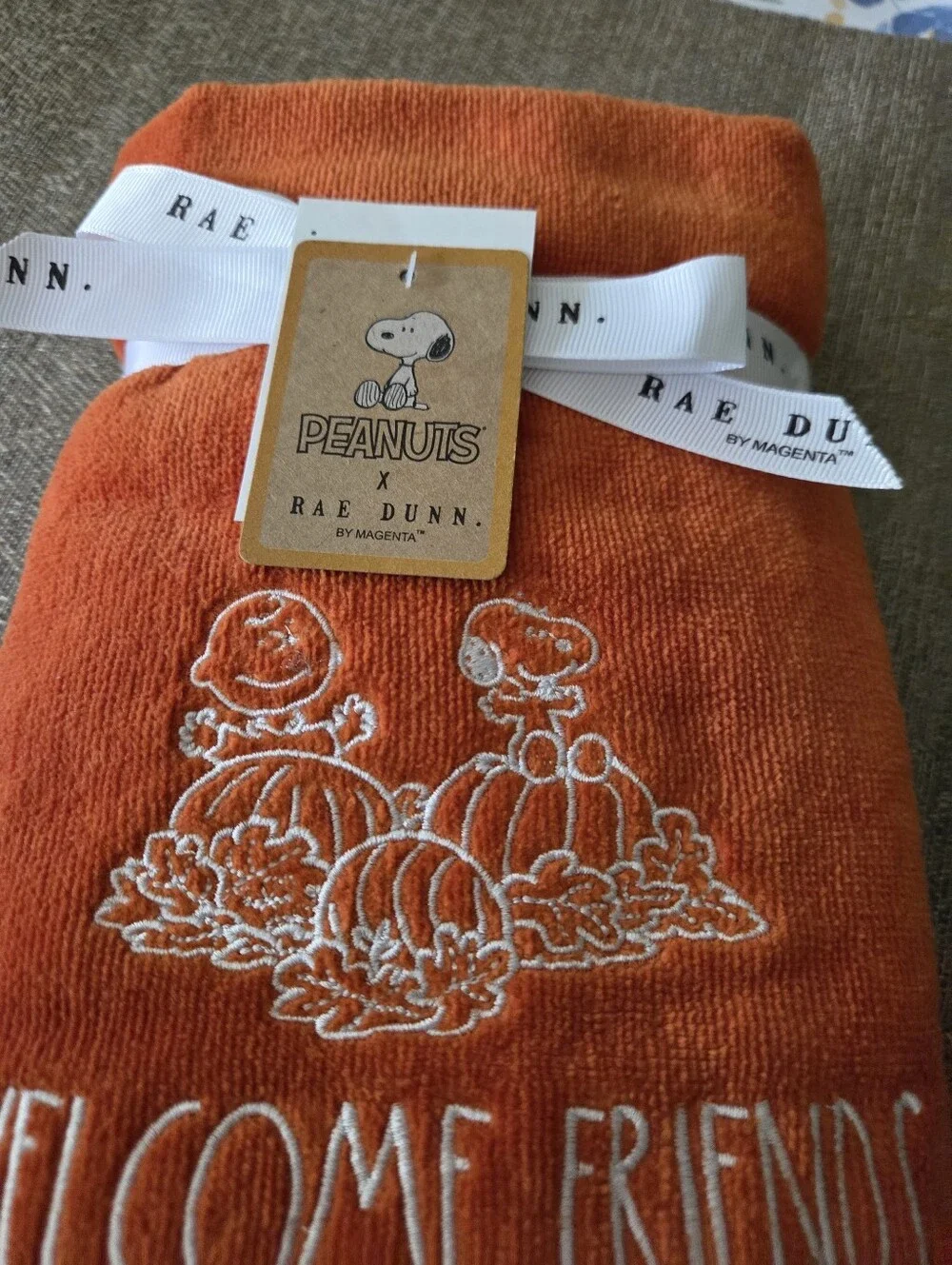 Rae Dunn Orange 'Welcome Friends' Embroidered Hand Towels